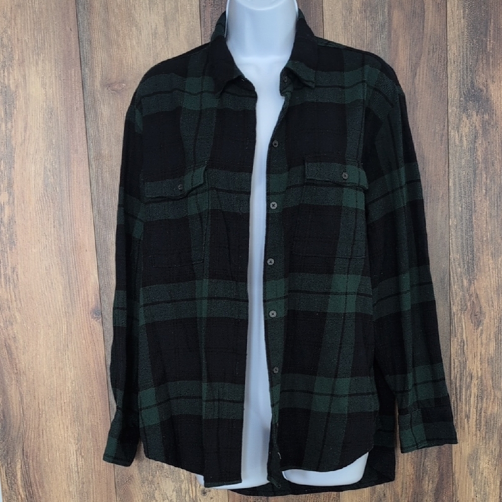 Old Navy Navy/Green Plaid Button Down Flannel Shirt M     H125